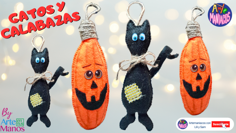 CALABAZAS Y GATITOS En Fieltro Para Halloween, FÁCILES Con Artemaníacos