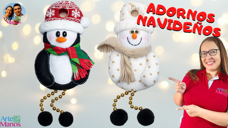 ADORNOS NAVIDEÑOS, Muñeco de Nieve y Pingüino Con Arte en Tus Manos